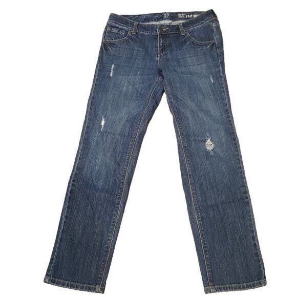 New York & Company Jeans Low Rise Slim Slouch Distressed Women's Size 6 Blue - Picture 1 of 7
